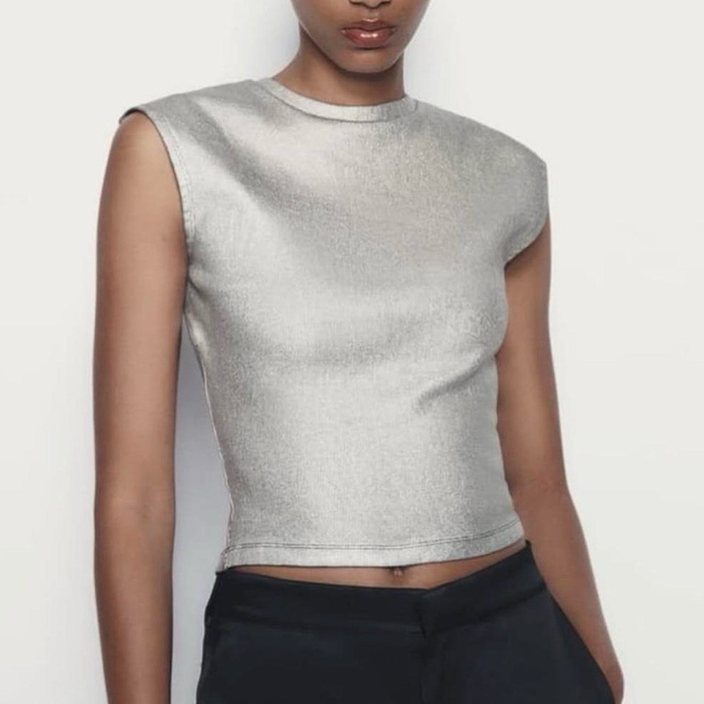 Zara Metallic Silver Tee